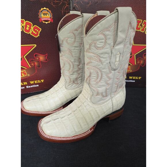 LOS ALTOS WINTER WHITE GENUINE CROCODILE CAIMAN TAIL SQUARE TOE BOOT US Size 6 main image 7